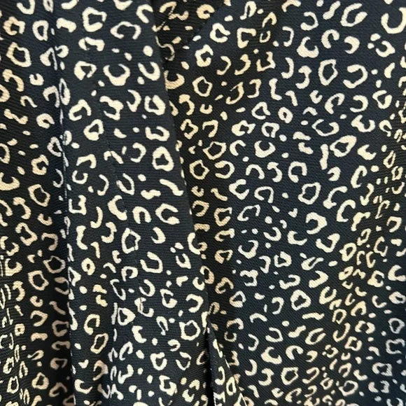ANN TAYLOR WRAP DRESS WOMEN SIZE 6 BLACK TAN LONG SLEEVE ANIMAL PRINT - Picture 12 of 15